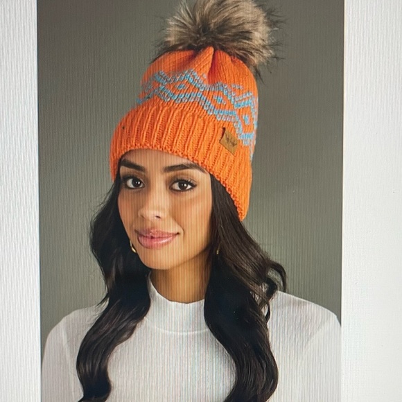 Panache Orange & Speckled Pattern Knit Beanie Pom Hat - Picture 1 of 3